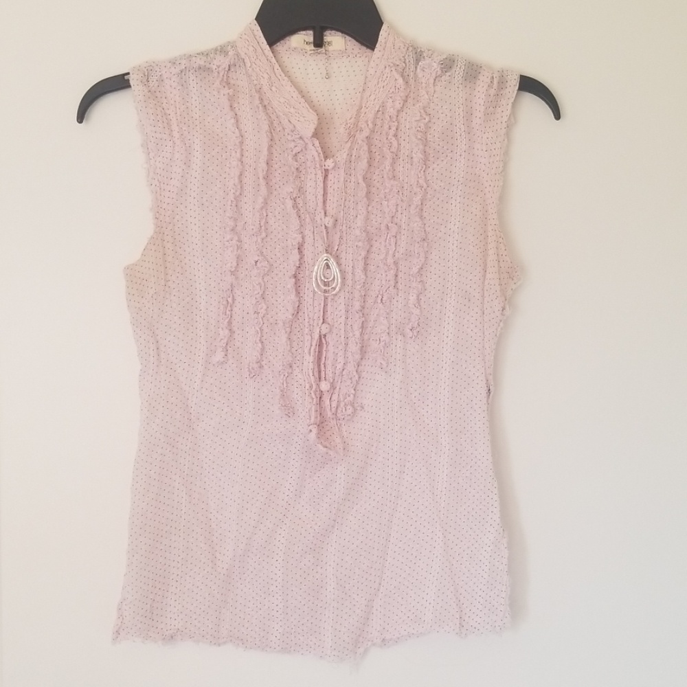 Pink polka dot sleeveless top button down